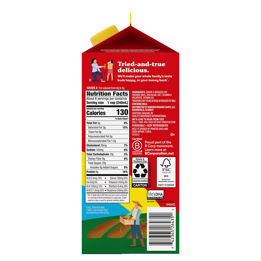 Horizon Organic DHA Omega-3 Milk, DHA 2 Percent Milk, Half Gallon Carton-64 fl. oz.